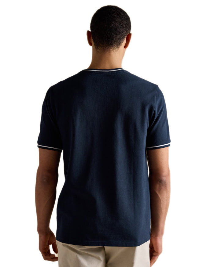 Navy coloured Joules Mens Classic Fit Cotton Pique T-Shirt on white background #colour_navy
