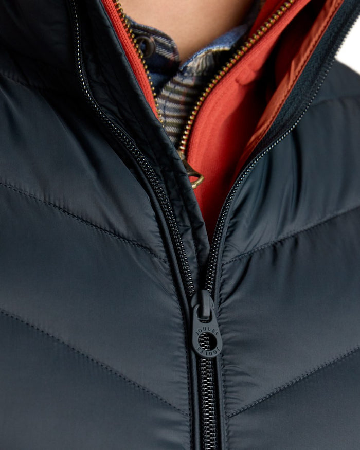 Navy coloured Joules Mens Garrett Showerproof Padded Gilet on white background #colour_navy