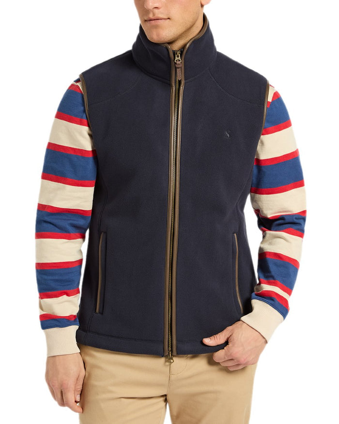 Navy Coloured Joules Mens Heritage Fleece Gilet on white background #colour_navy