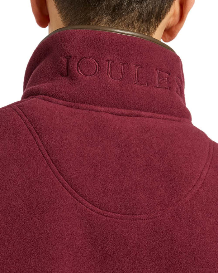 Burgundy Red Coloured Joules Mens Heritage Fleece Gilet on white background #colour_burgundy-red