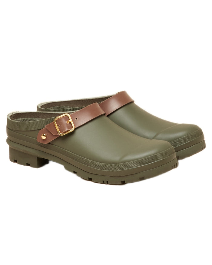 Khaki Green coloured Joules Womens Elbridge Welly Clogs on white background #colour_khaki-green