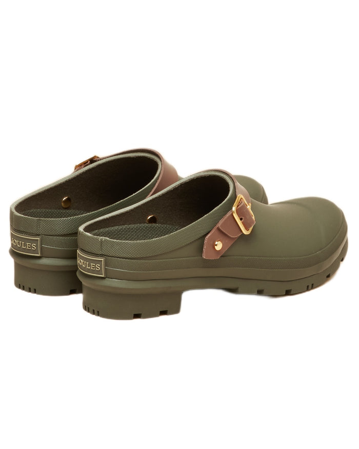 Khaki Green coloured Joules Womens Elbridge Welly Clogs on white background #colour_khaki-green