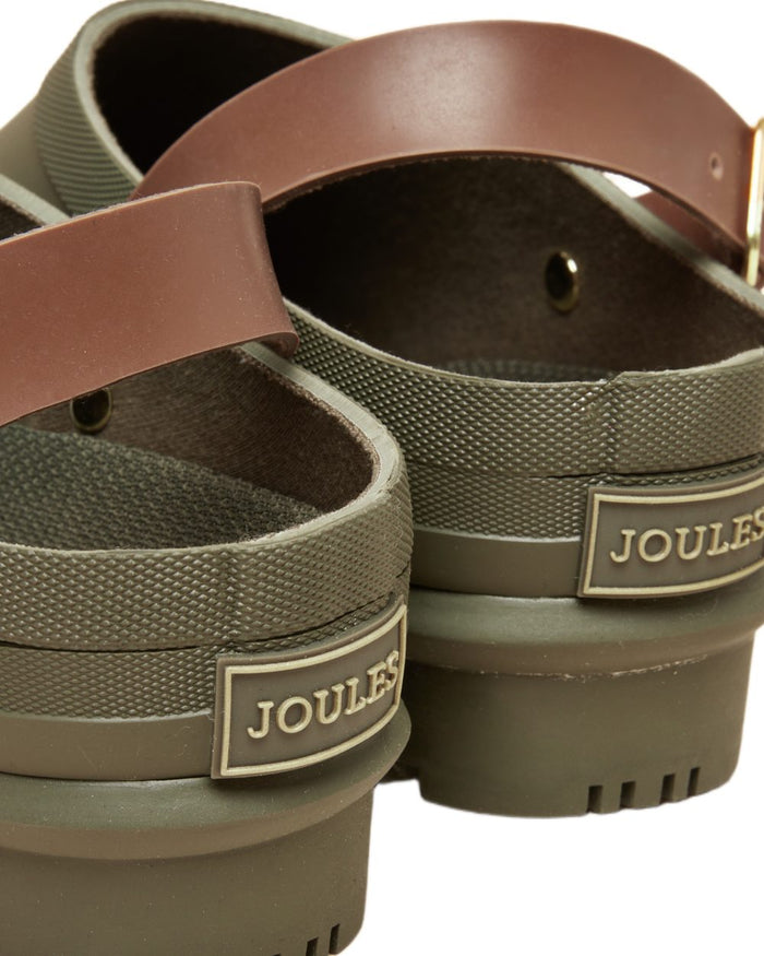 Khaki Green coloured Joules Womens Elbridge Welly Clogs on white background #colour_khaki-green