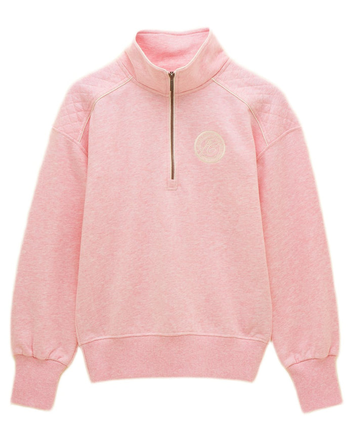 Pink coloured Joules Womens Embroidered Quarter Zip Sweatshirt on white background #colour_pink