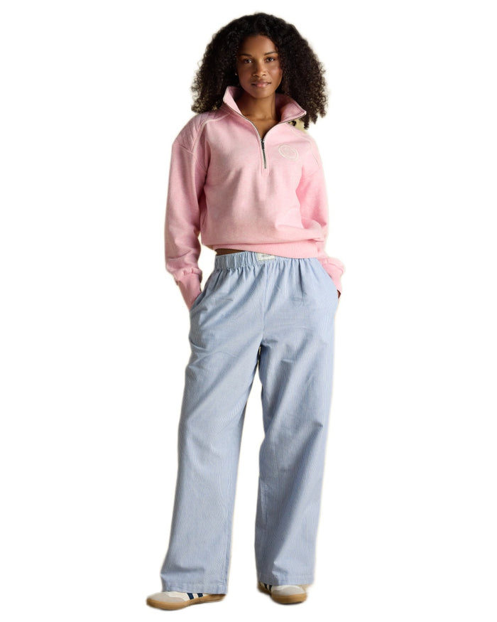 Pink coloured Joules Womens Embroidered Quarter Zip Sweatshirt on white background #colour_pink