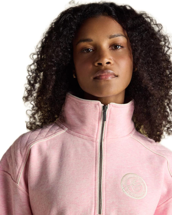 Pink coloured Joules Womens Embroidered Quarter Zip Sweatshirt on white background #colour_pink