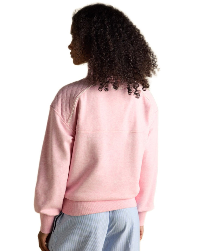 Pink coloured Joules Womens Embroidered Quarter Zip Sweatshirt on white background #colour_pink