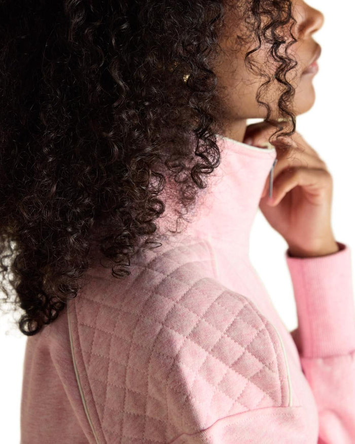 Pink coloured Joules Womens Embroidered Quarter Zip Sweatshirt on white background #colour_pink