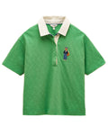 Green coloured Joules Womens Jonty Short Sleeve Cotton Rugby Shirt on white background #colour_green