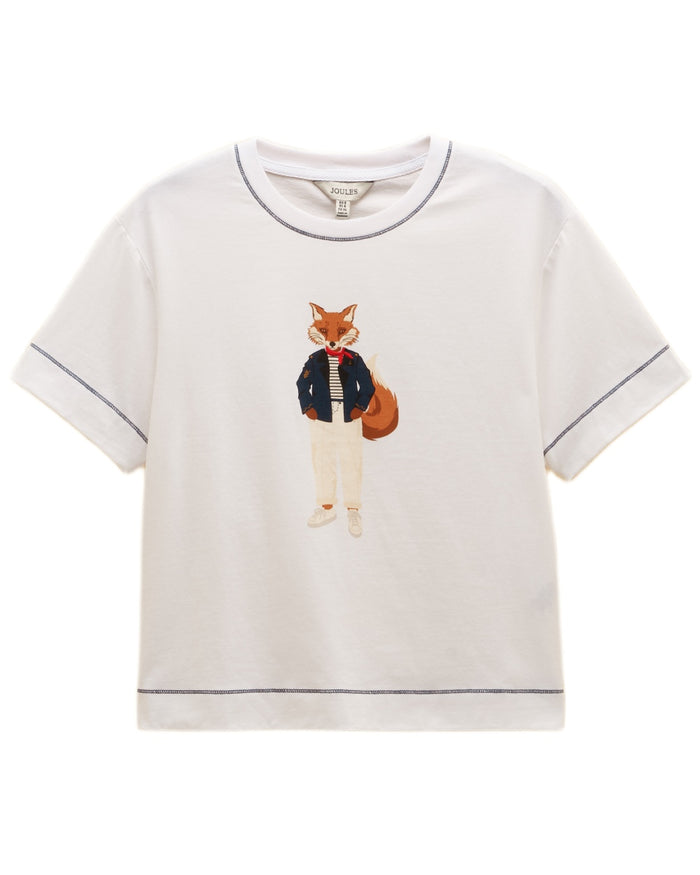 White coloured Joules Womens Jonty Graphic T-Shirt on white background #colour_white