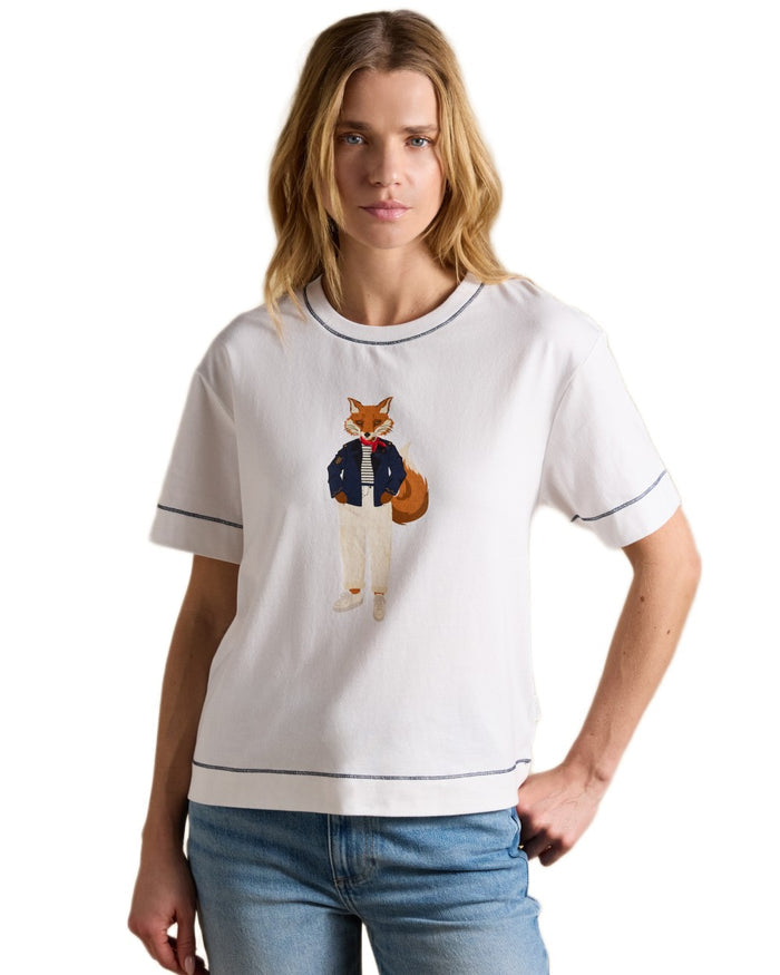 White coloured Joules Womens Jonty Graphic T-Shirt on white background #colour_white