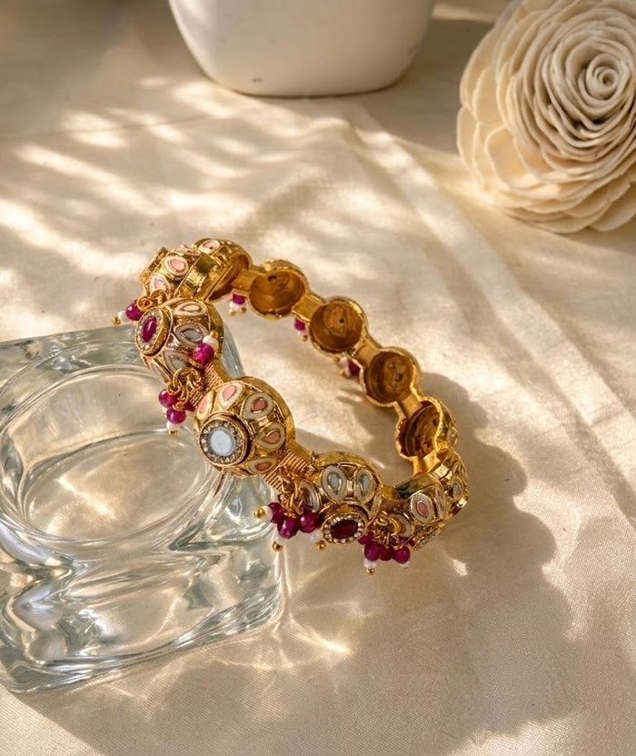 Kundan Polki Ruby Beads Single Bangle Bracelet