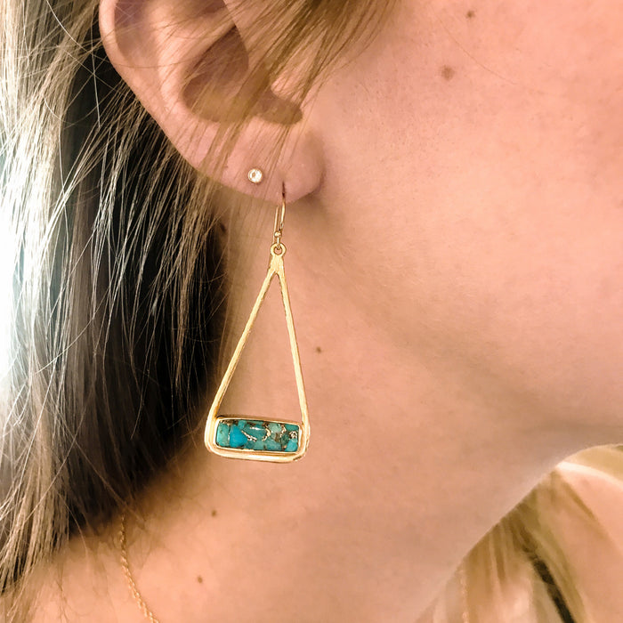 Labradorite Adira Bar Triangle Frame Earrings, Sterling Silver or Gold, Modern Boho Chic Frame Dangle Earrings for Women, Flashy Labradorite Jewelry