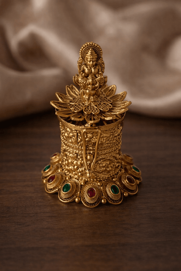 Lakshmi Lotus Nakshi Ruby Emerald Coin Base Kumkum Box