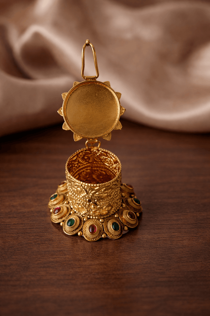 Lakshmi Lotus Nakshi Ruby Emerald Coin Base Kumkum Box