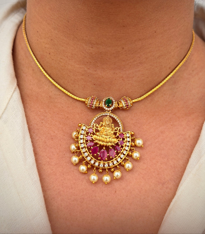 Lakshmi Ruby Pearldrop Necklace Set