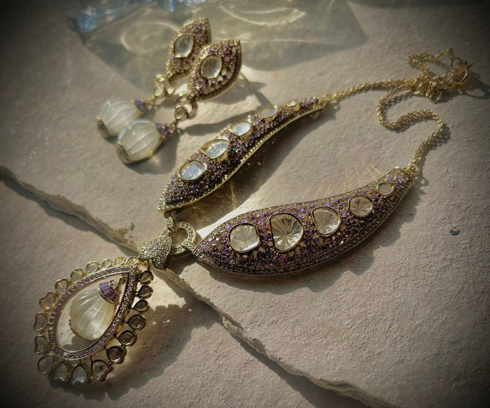 Lavender MOP Moissanite Necklace Set