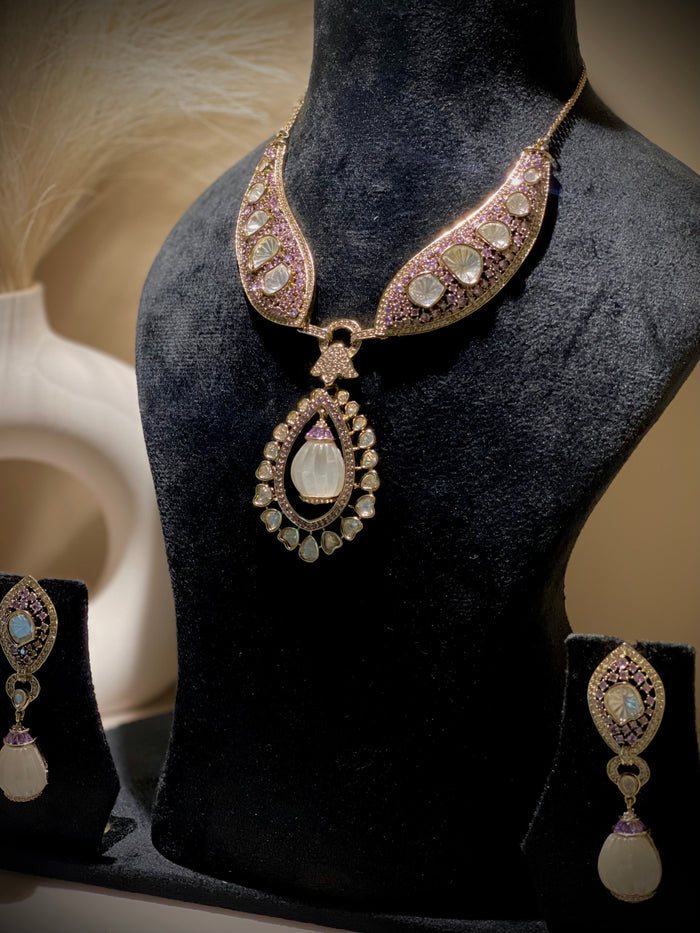 Lavender MOP Moissanite Necklace Set
