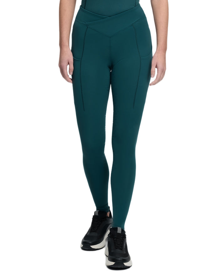 Jungle coloured LeMieux Womens Simone Cross Over Half Seat Pull On Breeches on white background #colour_jungle