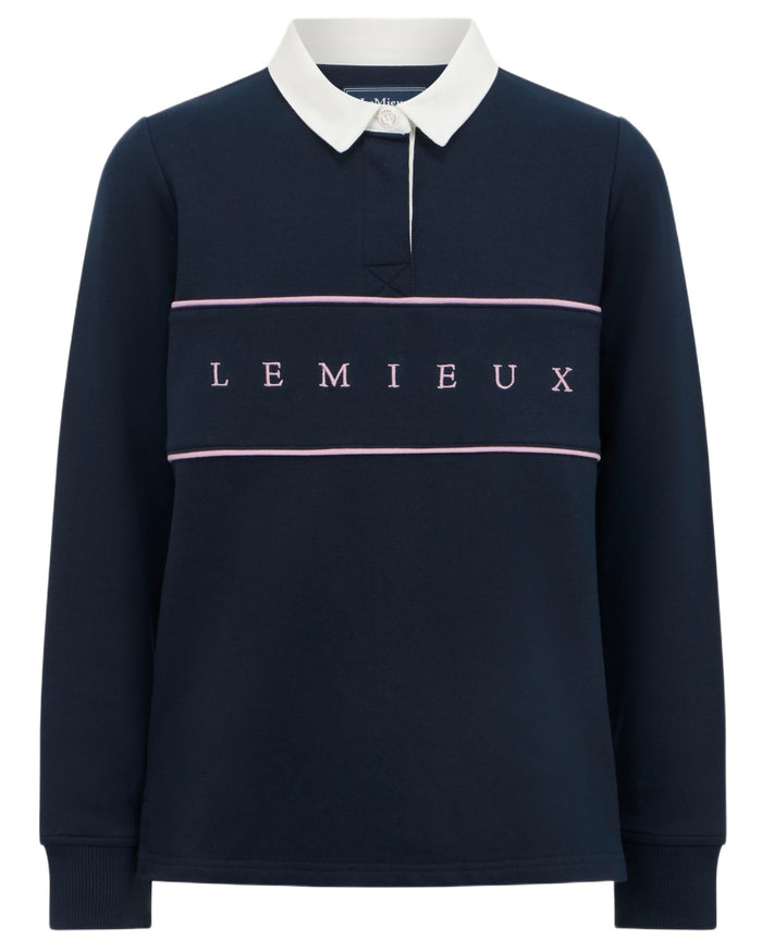 Navy coloured LeMieux Young Rider Riley Rugby Shirt on white background #colour_navy
