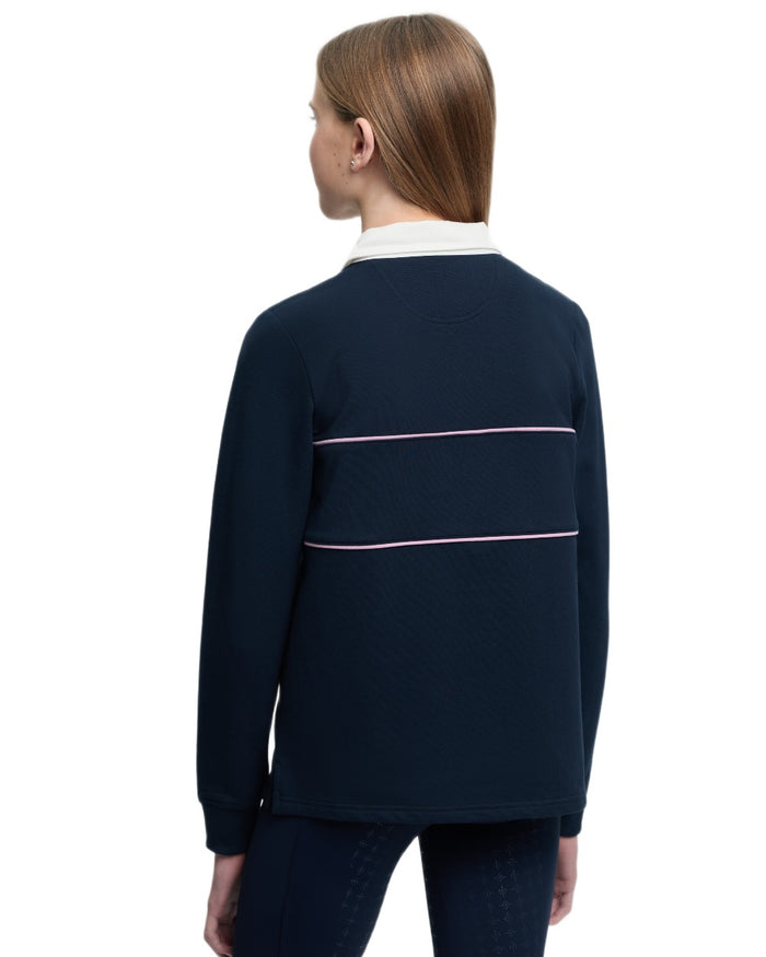 Navy coloured LeMieux Young Rider Riley Rugby Shirt on white background #colour_navy