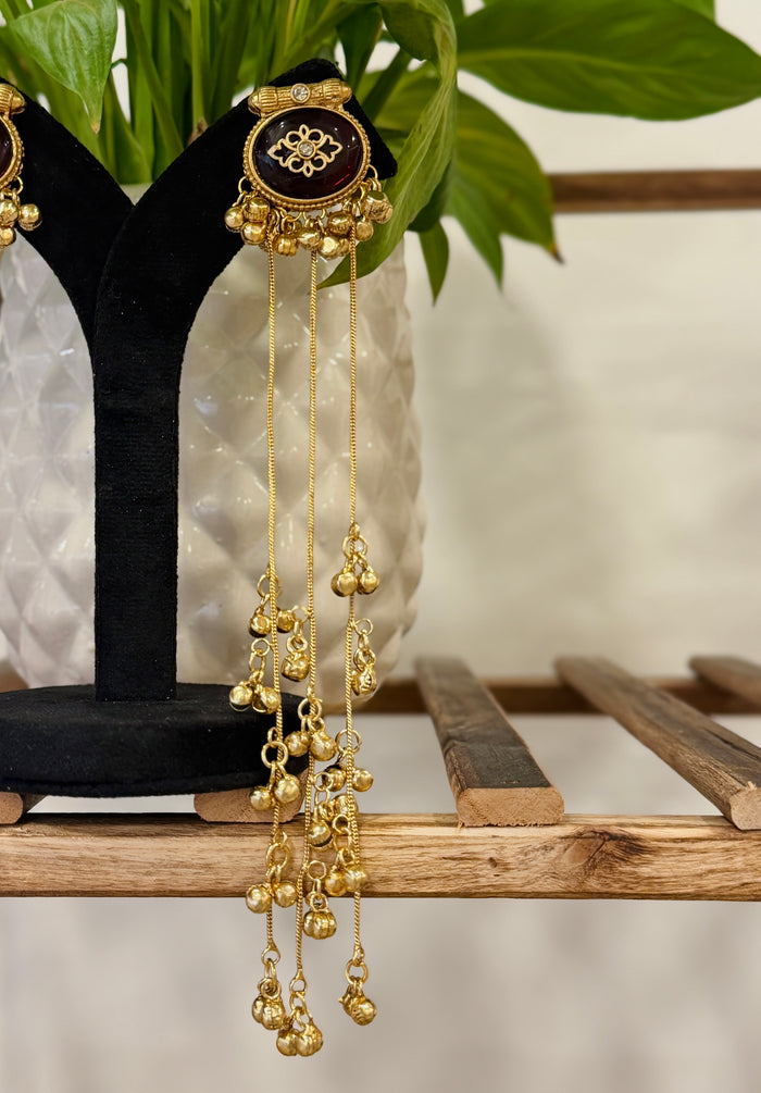 Long Oval Ghungroo Tassel Kashmiri Earrings Set