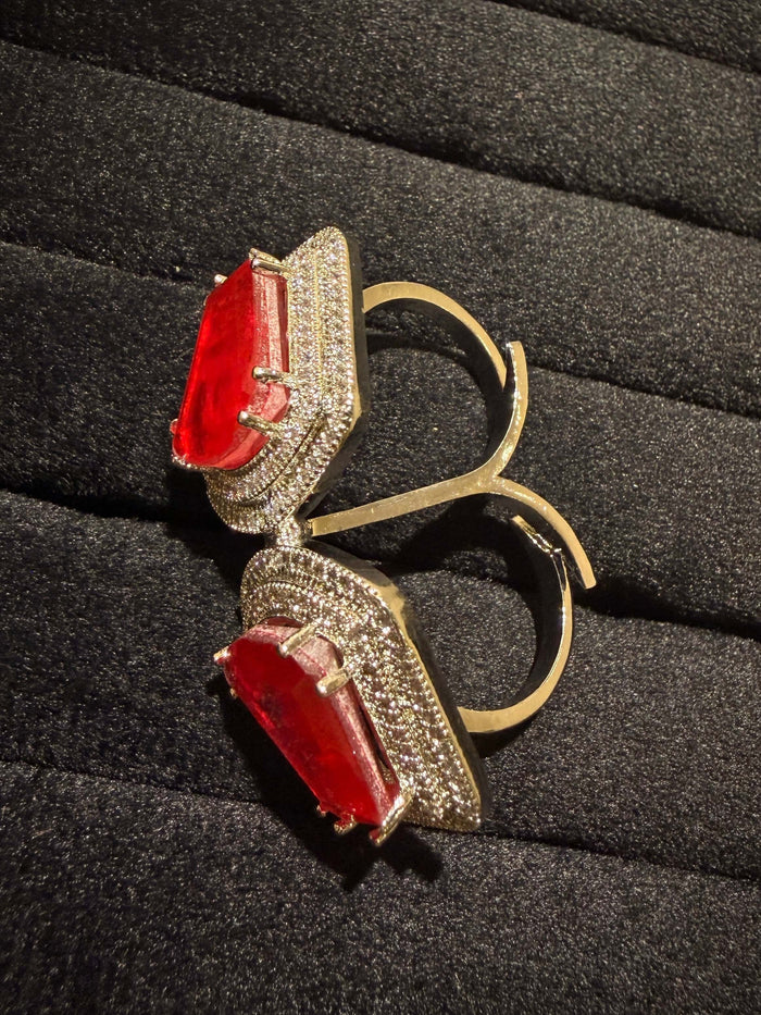 Luxe Geometric Stone Double Finger Ring