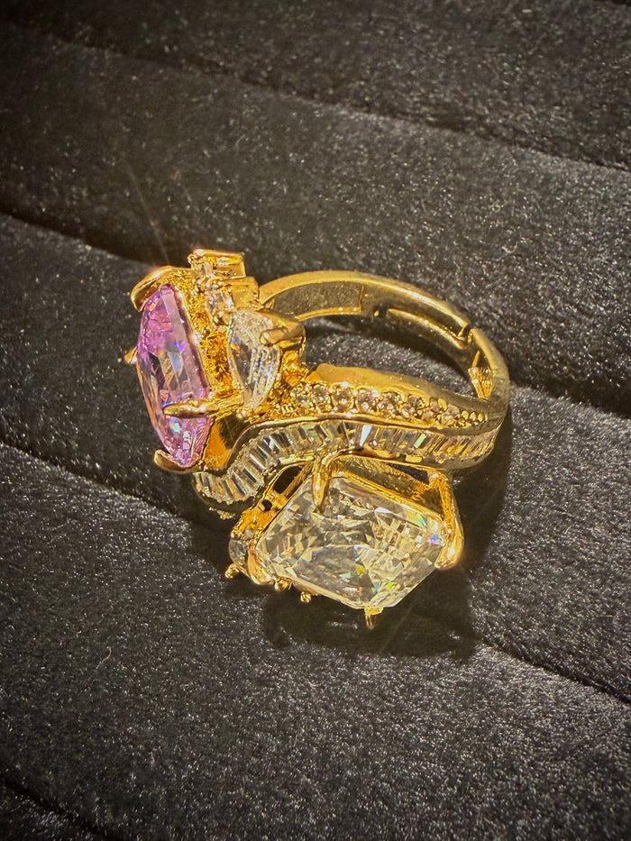 Luxury Dual Stone Wave Cocktail Ring