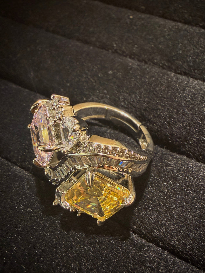 Luxury Dual Stone Wave Cocktail Ring