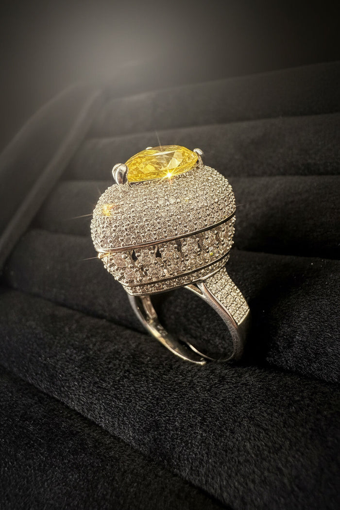 Luxury Yellow Pear Halo Cocktail Ring
