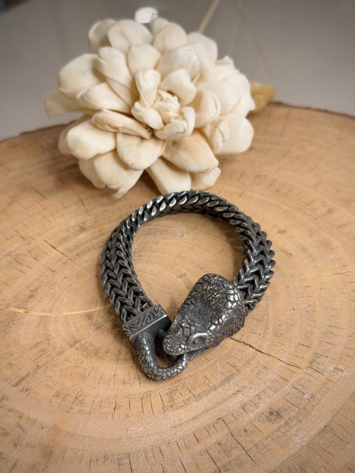 Men's Antique Silver Snake Head Bracelet