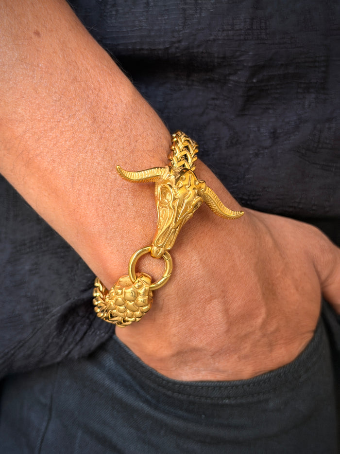 Men's Bull Skull Link Chain Bracelet