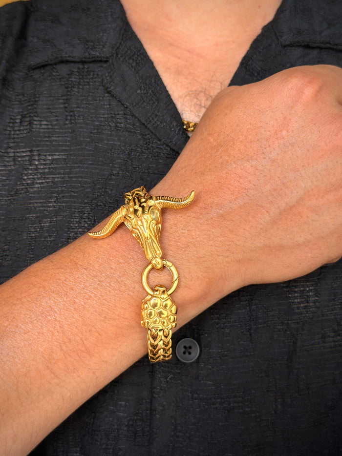 Men's Bull Skull Link Chain Bracelet