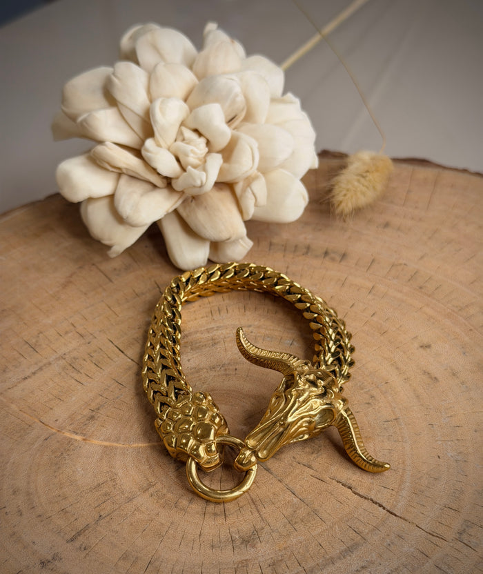 Men's Bull Skull Link Chain Bracelet