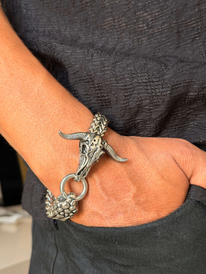 Men's Bull Skull Link Chain Bracelet