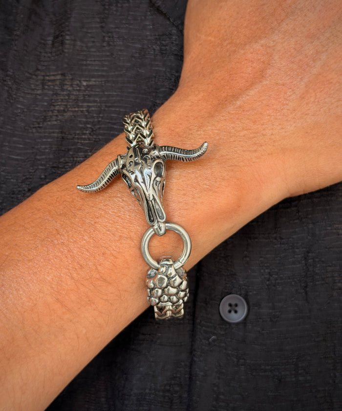Men's Bull Skull Link Chain Bracelet