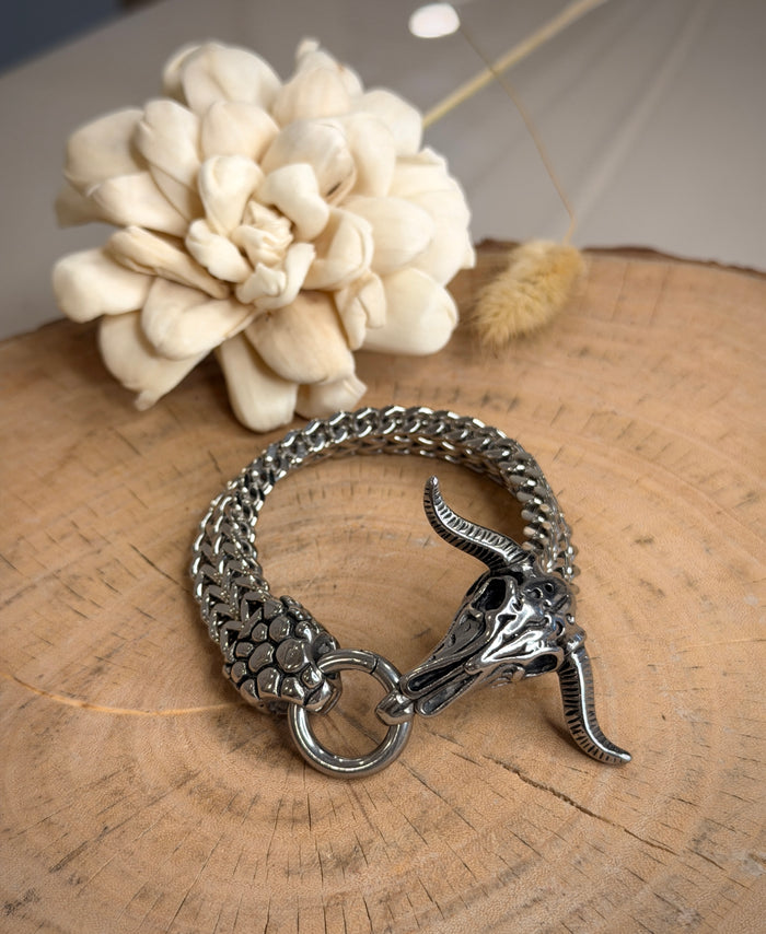 Men's Bull Skull Link Chain Bracelet