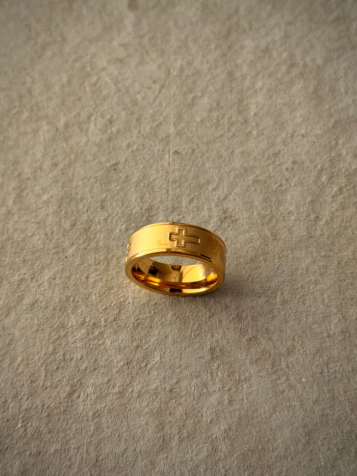 Men's Gold Cross Engraved Ring