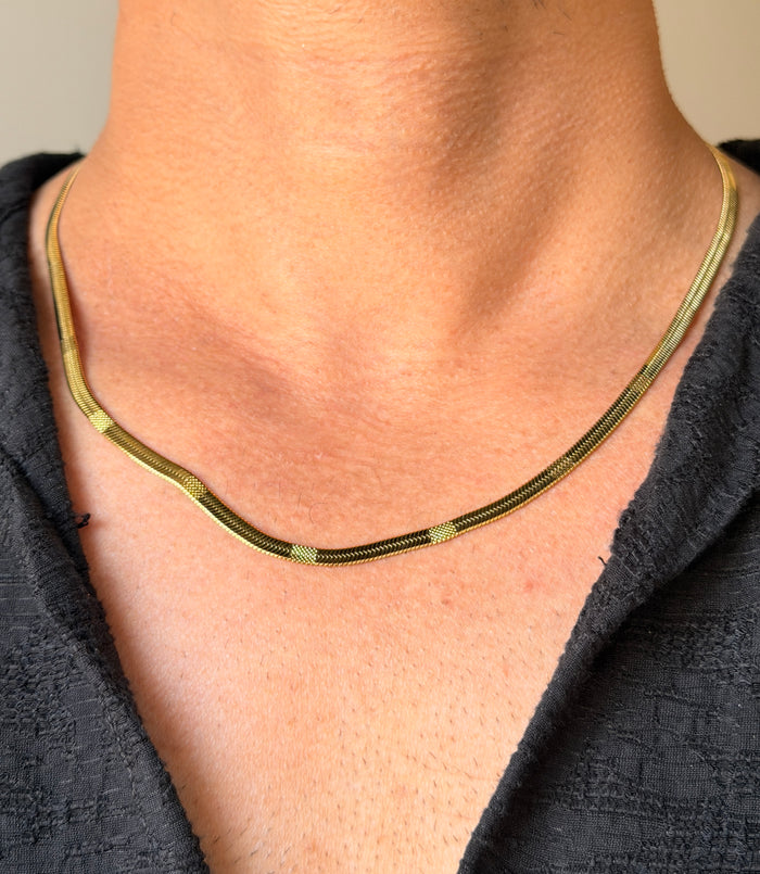 Men's Gold Patterned Herringbone Chain