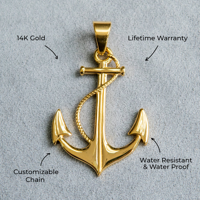 Mens Jewelry - 14K Gold Anchor Necklace | Appx. 9 Grams