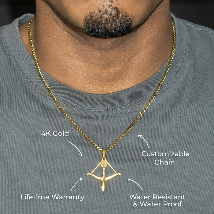 Mens Jewelry - 14K Gold Bow & Arrow Necklace | Appx. 2.6 Grams