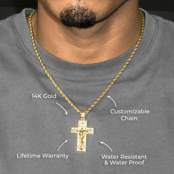 Mens Jewelry - 14K Gold Crucifix Cross Necklace | Appx. 8 Grams
