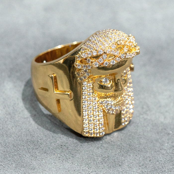 Mens Jewelry - 14K Gold Iced Out VVS Jesus Ring | 14.8 Grams