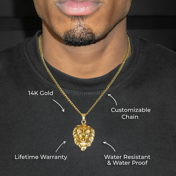 Mens Jewelry - 14K Gold Lion Head Necklace | Appx. 17 Grams
