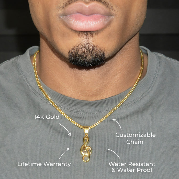 Mens Jewelry - 14K Gold Musical Note Necklace | Appx. 7.5 Grams