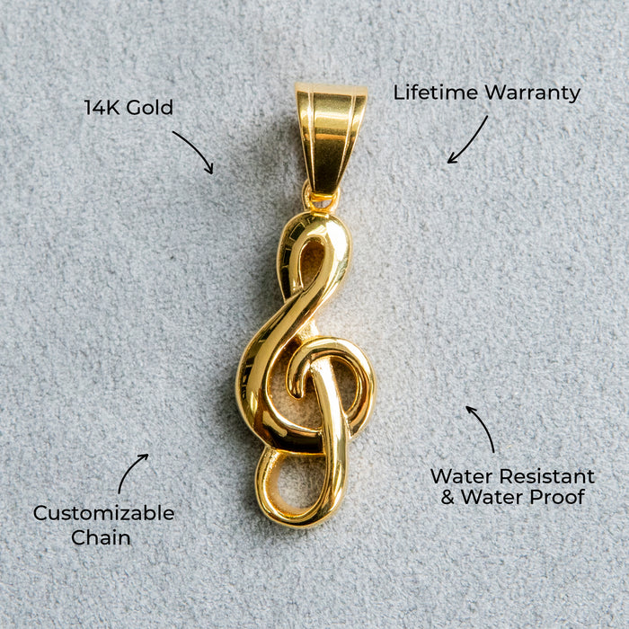 Mens Jewelry - 14K Gold Musical Note Necklace | Appx. 7.5 Grams