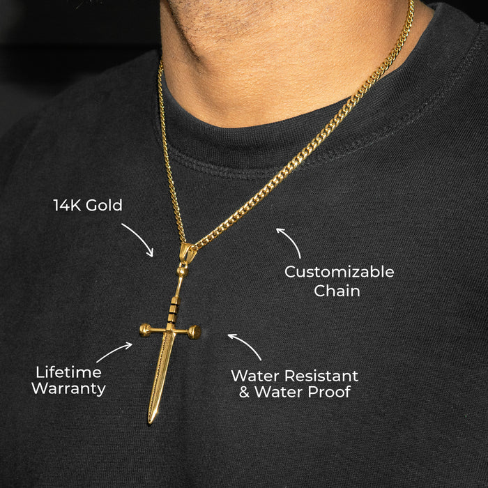 Mens Jewelry - 14K Gold Sword Necklace | Appx. 7.2 Grams