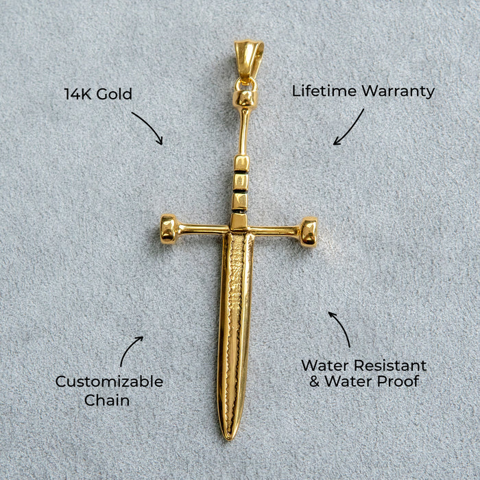 Mens Jewelry - 14K Gold Sword Necklace | Appx. 7.2 Grams