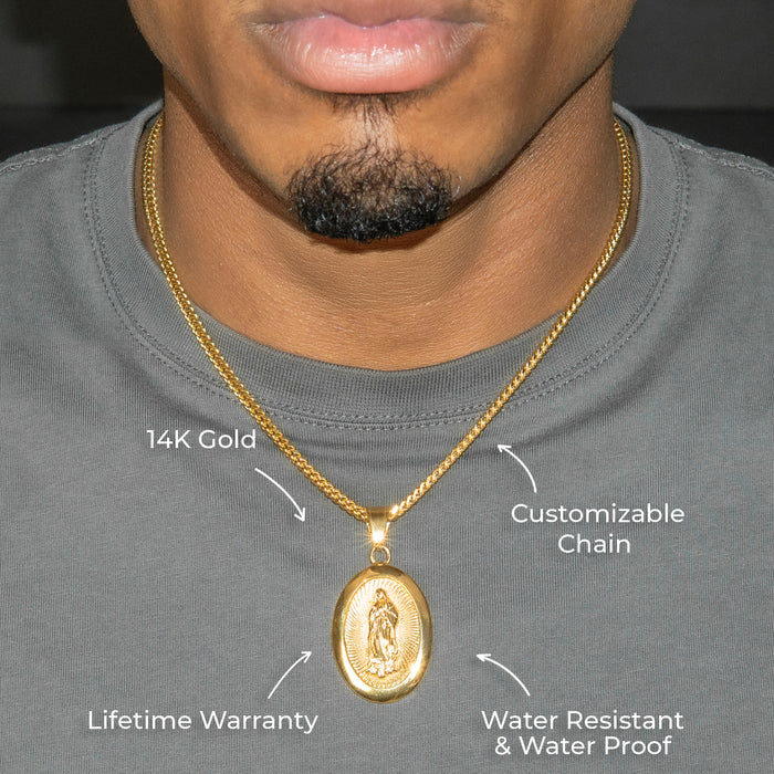 Mens Jewelry - 14K Gold Virgin Mary Necklace | Appx. 16 Grams