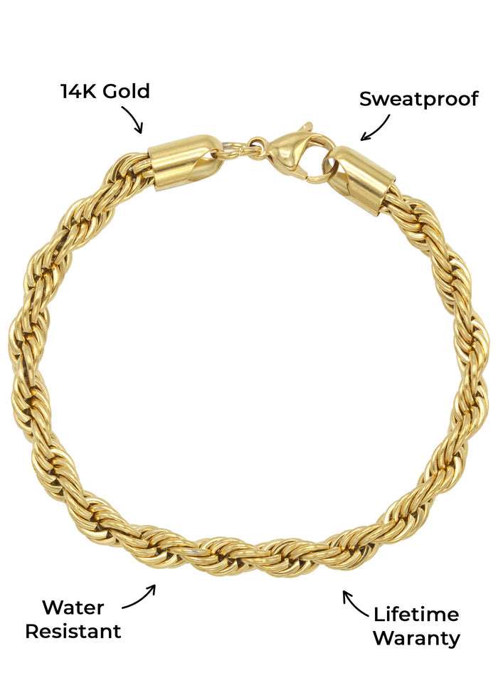 Mens Jewelry - 14K Solid Gold Rope Chain & Bracelet ( 6 Mm )